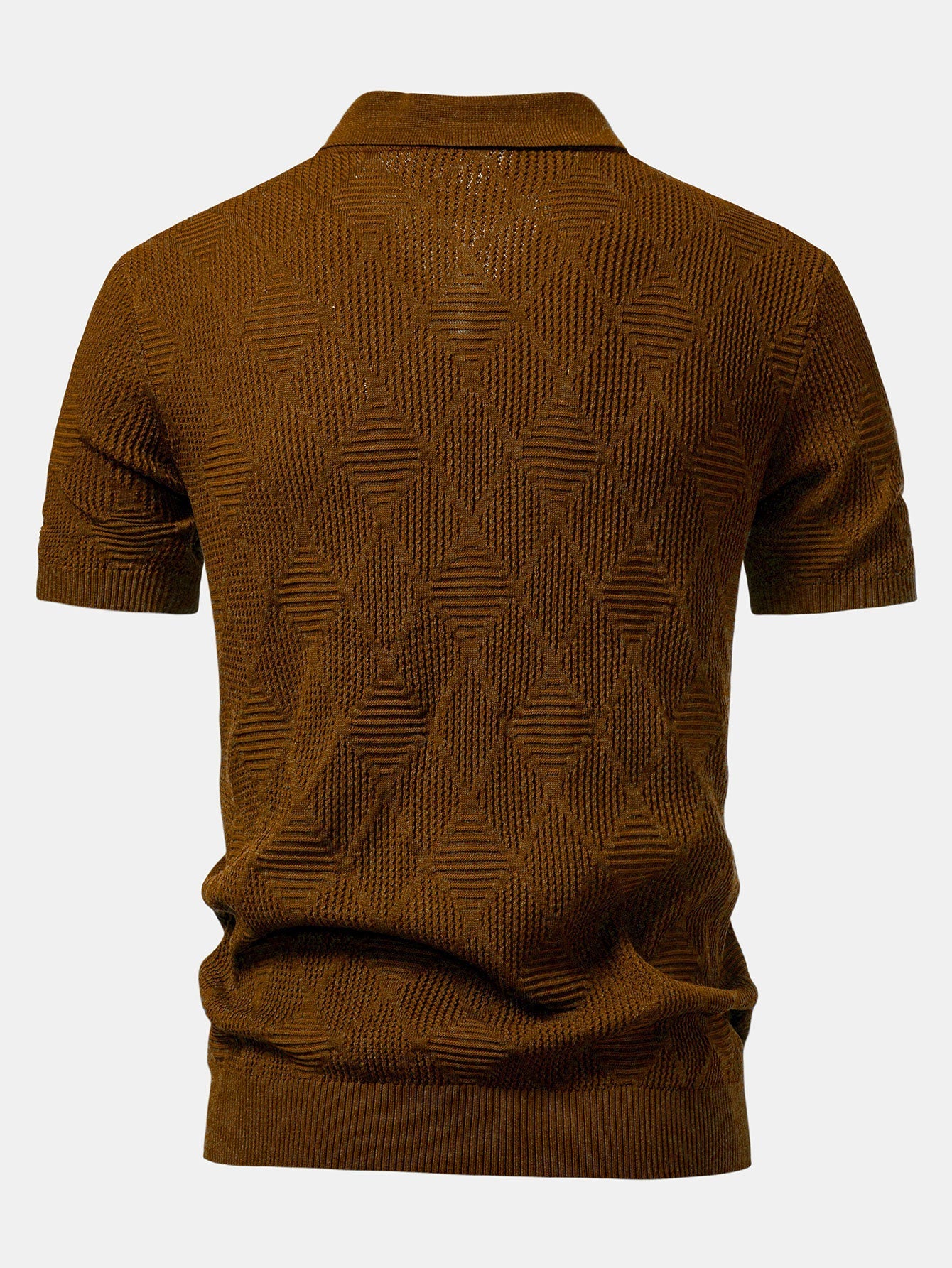 Rhombus Textured Zip Up Knitted Polo Shirt