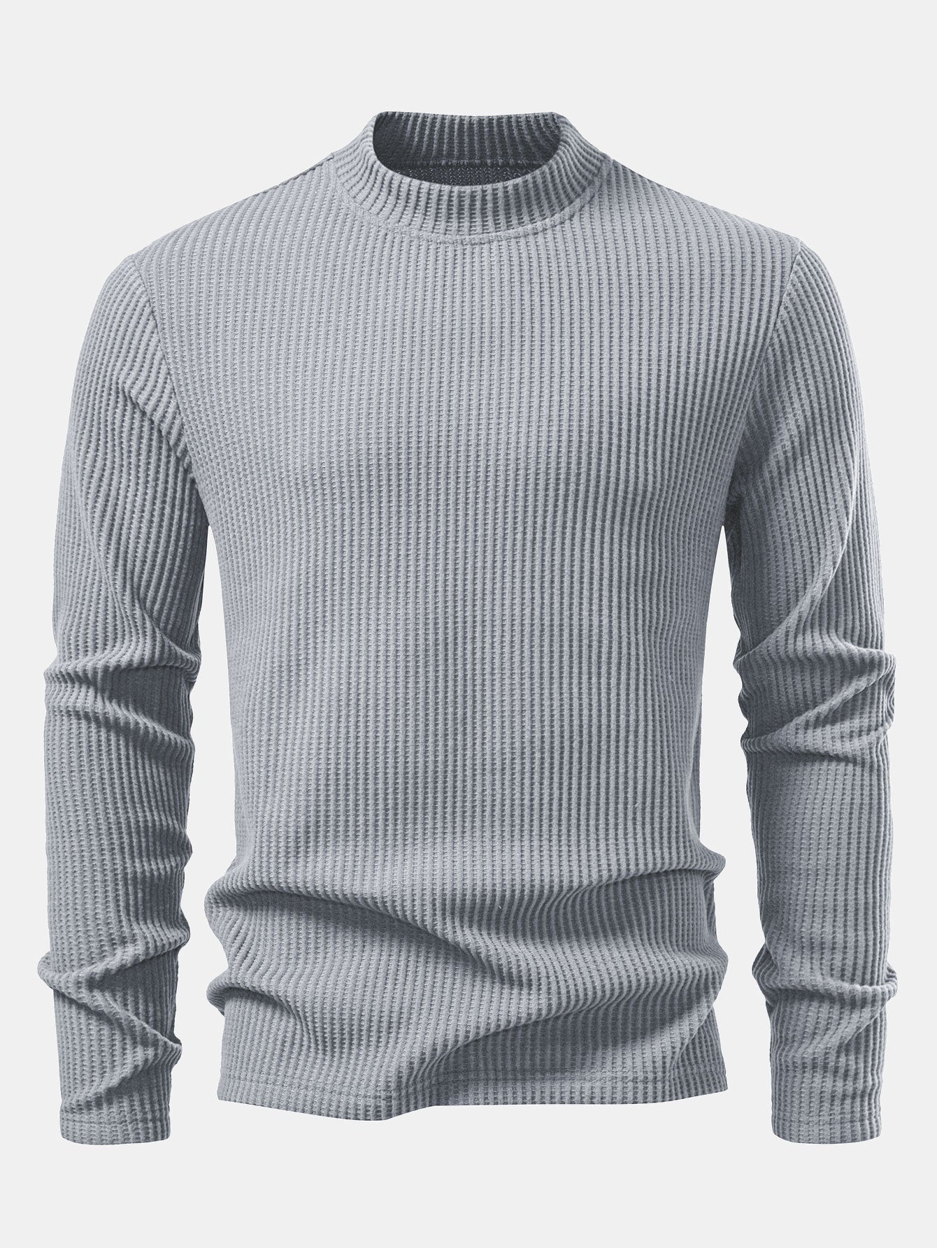 Long Sleeve Waffle Mock Neck T-Shirt & Drawstring Knitted Waffle Pants