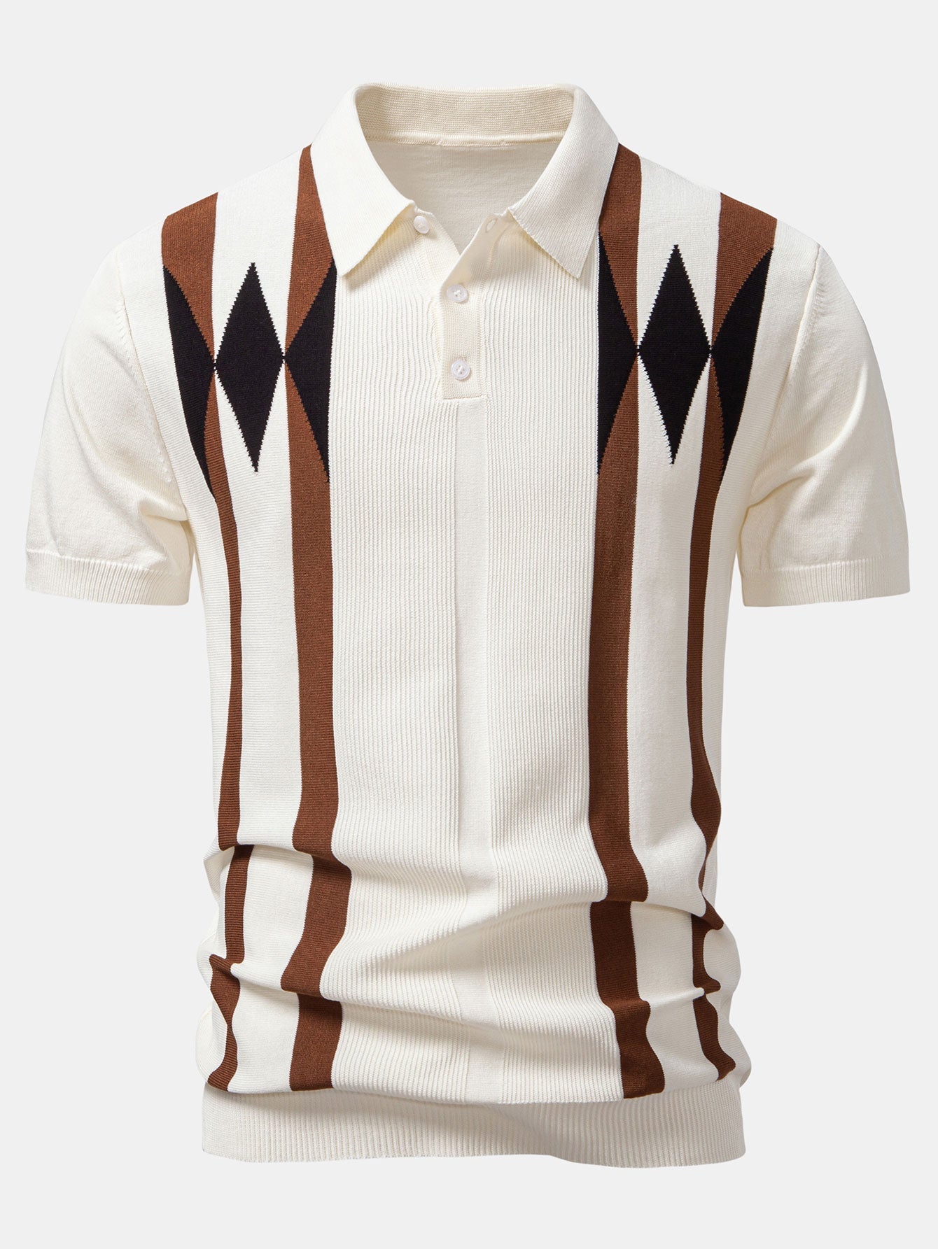 Stripe Geometric Jacquard Knitted Polo Shirt