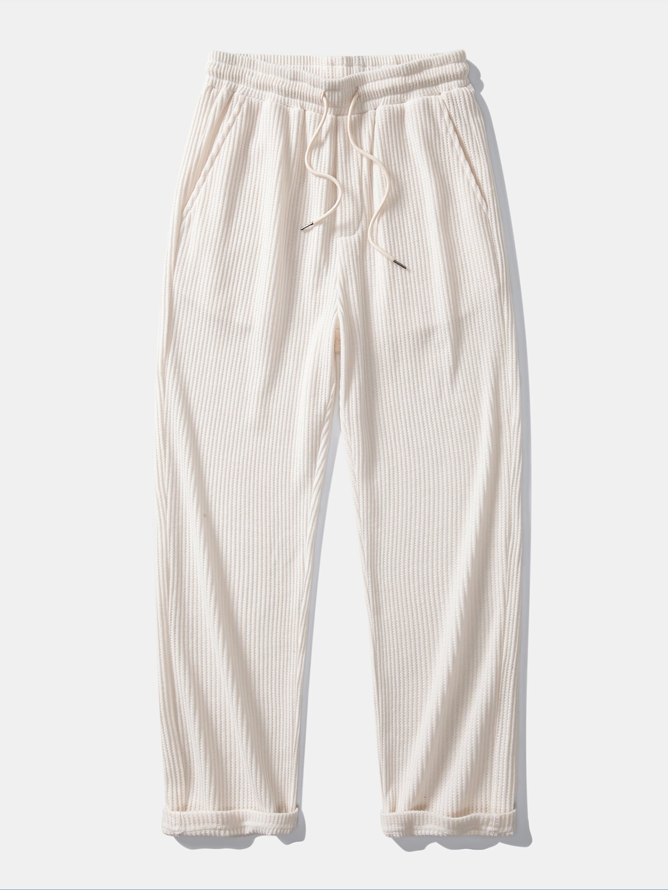 Long Sleeve Waffle Mock Neck T-Shirt & Drawstring Knitted Waffle Pants