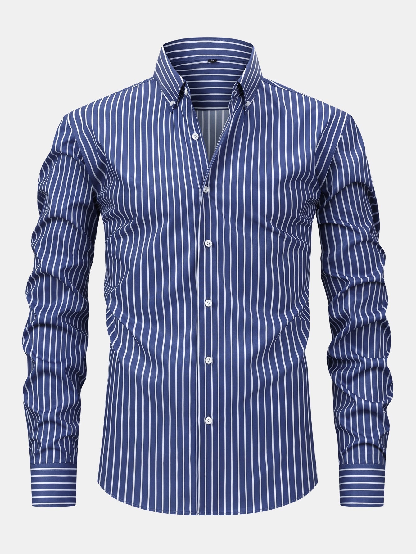 Long Sleeve Stripe Button Up Shirt & Elastic Waist Straight Leg Trousers