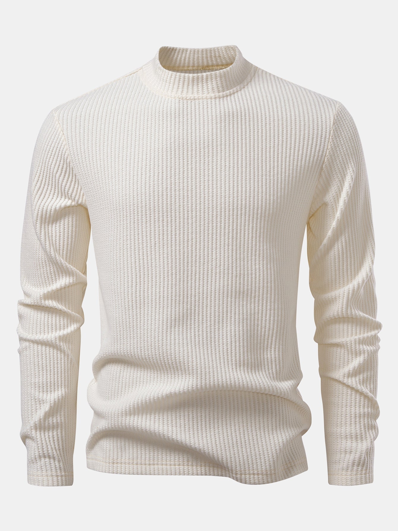 Long Sleeve Waffle Mock Neck T-Shirt & Drawstring Knitted Waffle Pants