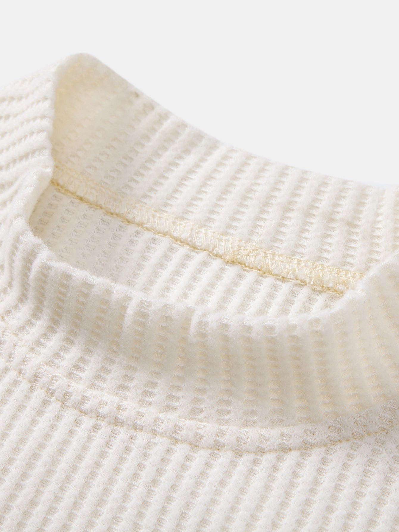 Long Sleeve Waffle Mock Neck T-Shirt & Drawstring Knitted Waffle Pants