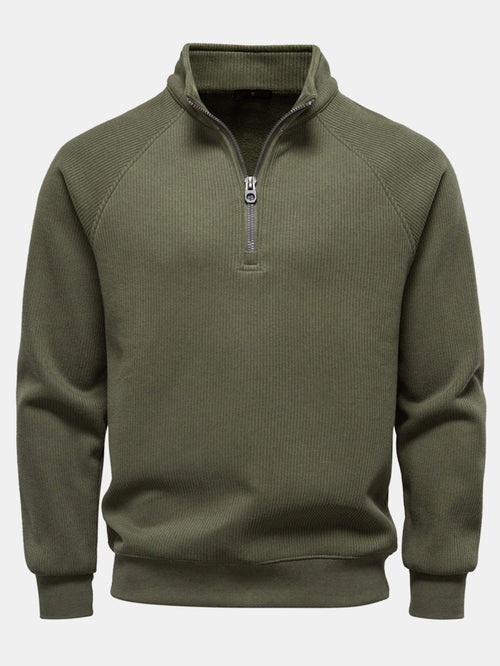Ribbed Raglan Sleeve Quarter Zip Sweatshirt