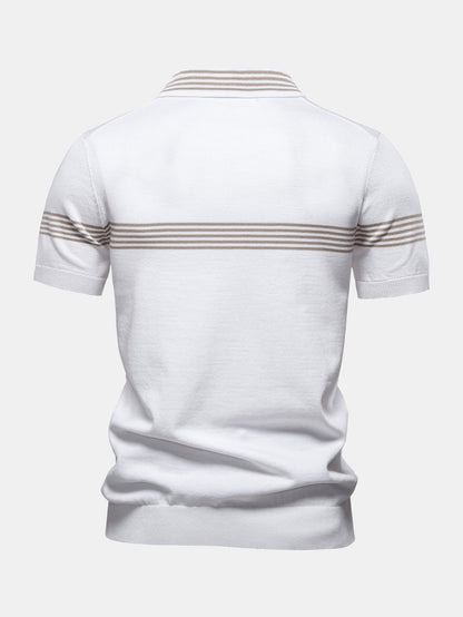 Stripe Knit Zip Up Polo Shirt