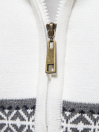 Contrast Geometric Jacquard Quarter-Zip Sweater