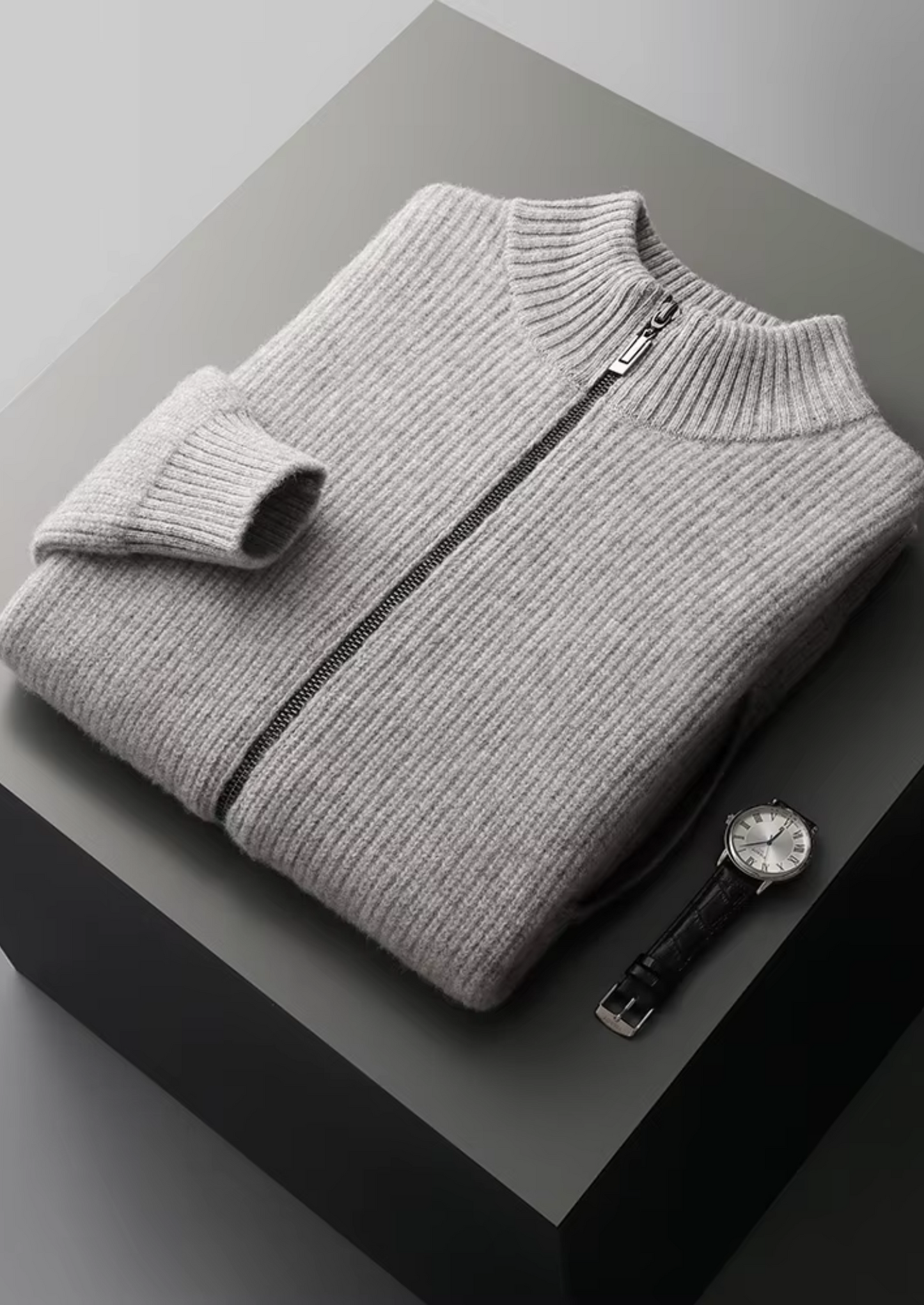 PURE EXTRA-FINE MERINO WOOL RIBBED CARDIGAN