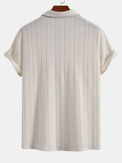 Texture Jacquard Cuban Shirt & Crinkled Textured Drawstring Shorts