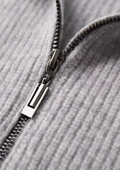 PURE EXTRA-FINE MERINO WOOL RIBBED CARDIGAN