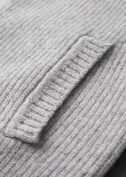 PURE EXTRA-FINE MERINO WOOL RIBBED CARDIGAN