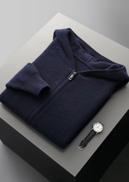 PURE EXTRA-FINE MERINO WOOL RIBBED ZIP HOODIE