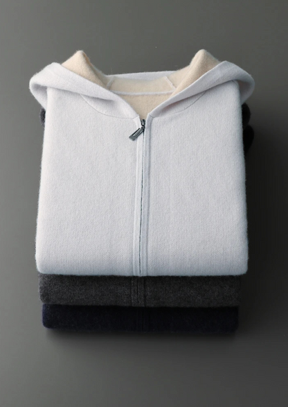 PREMIUM CASHMERE TWO -TONE ZIPPER HOODIE