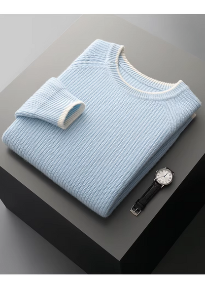 PURE EXTRA-FINE MERINO WOOL TWO TONE CREWNECK