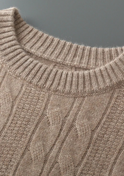 PURE EXTRA-FINE MERINO WOOL CABLE CREWNECK