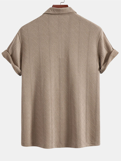 Rhombus Geometric Texture Knit Polo Shirt