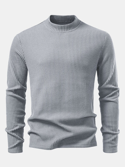 Long Sleeve Waffle Mock Neck T-Shirt & Drawstring Knitted Waffle Pants