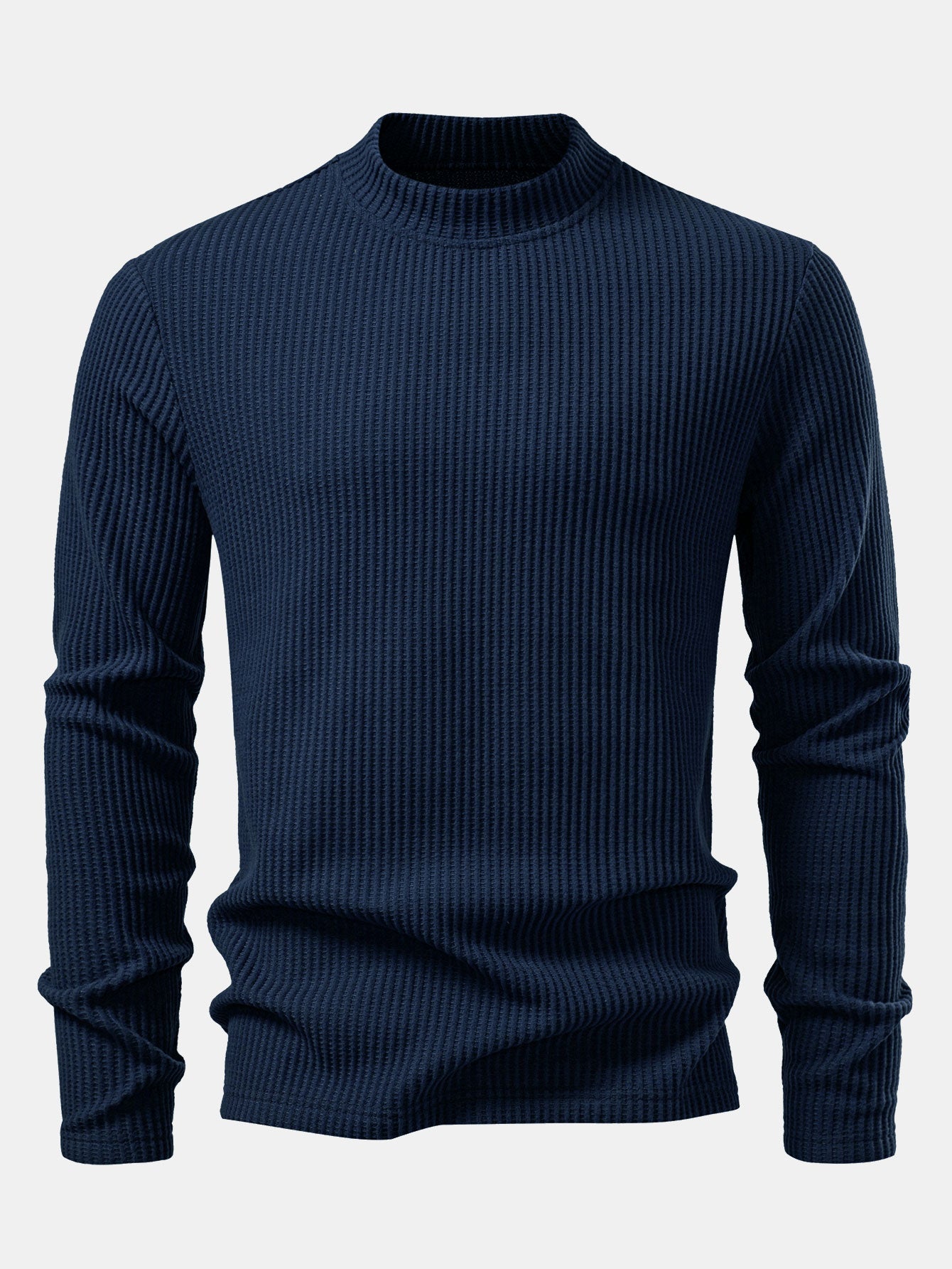 Long Sleeve Waffle Mock Neck T-Shirt & Drawstring Knitted Waffle Pants