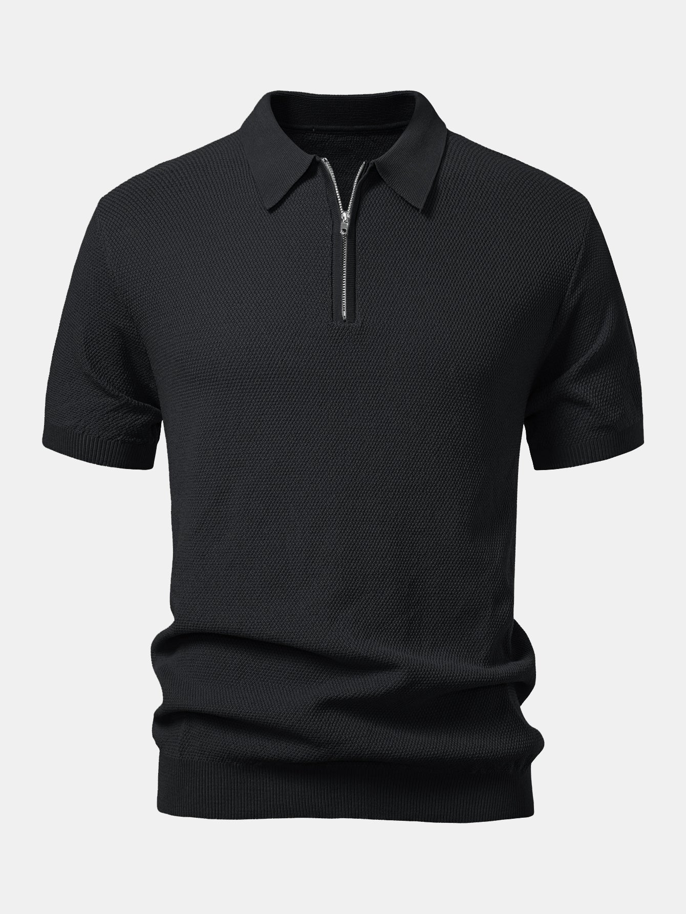 Textured Zip Up Knit Polo Shirt