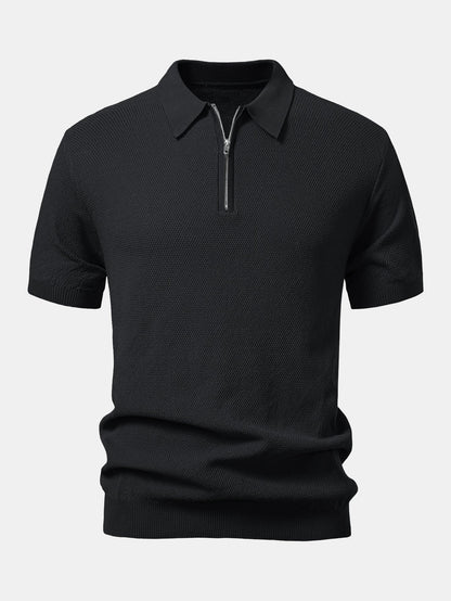 Textured Zip Up Knit Polo Shirt