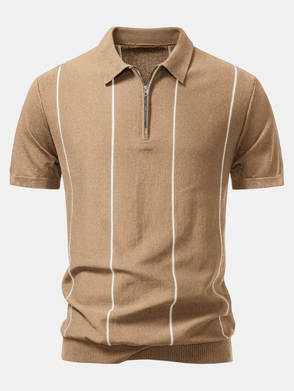Stripe Zip Up Knitted Polo Shirt