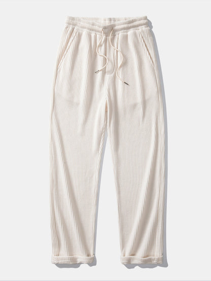 Long Sleeve Waffle Mock Neck T-Shirt & Drawstring Knitted Waffle Pants