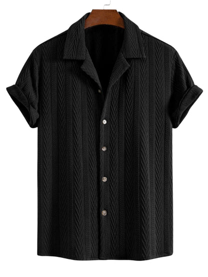 Texture Jacquard Cuban Shirt & Crinkled Textured Drawstring Shorts
