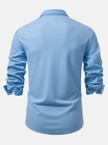 Long Sleeve Muscle Fit Ribbed Button Up Shirt & Straight Leg Ribbed Pants