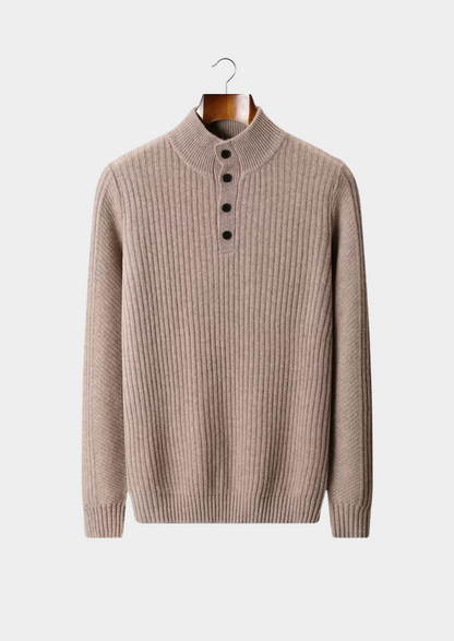 PURE EXTRA-FINE MERINO WOOL RIBBED HENLEY SWEATER