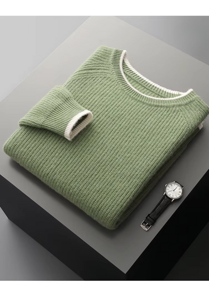 PURE EXTRA-FINE MERINO WOOL TWO TONE CREWNECK