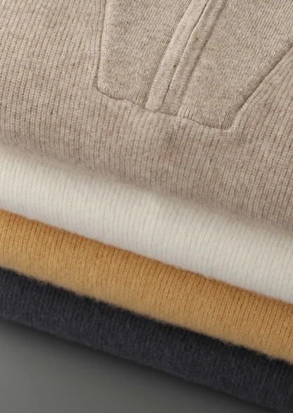 PREMIUM CASHMERE RIBBED HALF-ZIP SWEATER