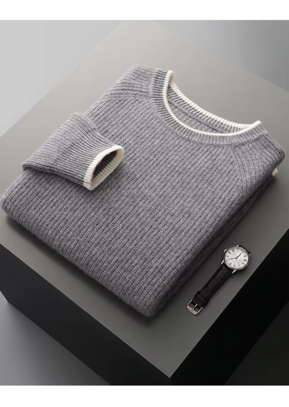 PURE EXTRA-FINE MERINO WOOL TWO TONE CREWNECK