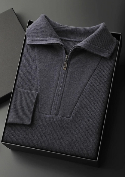 PREMIUM CASHMERE RIBBED HALF-ZIP SWEATER