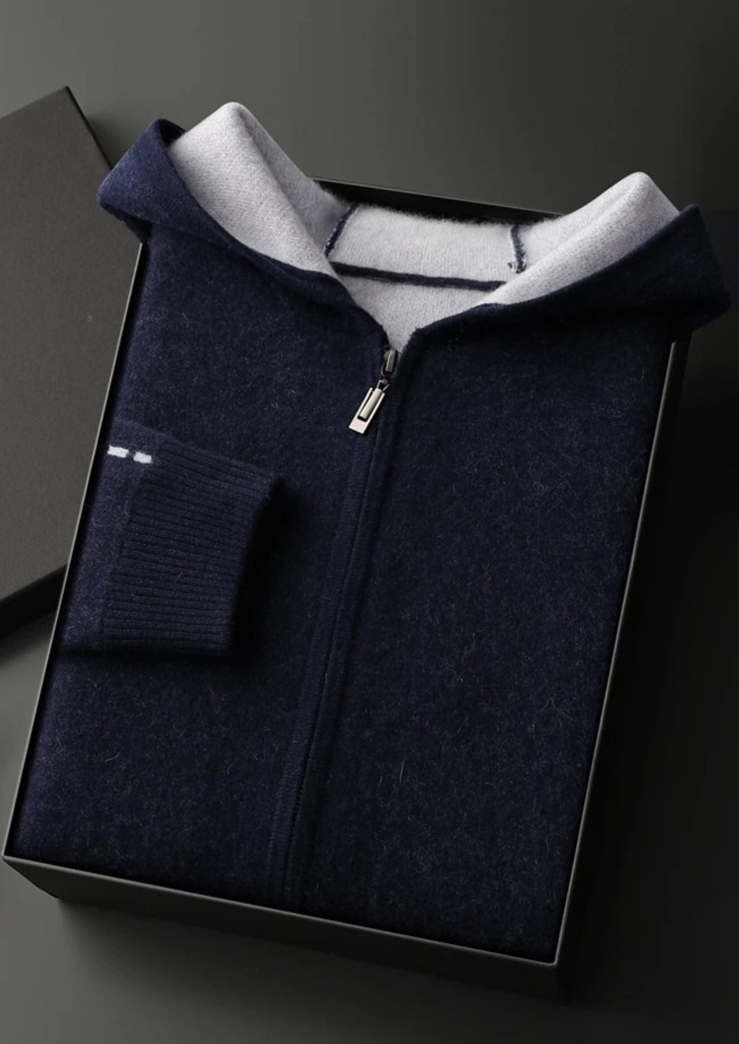 PREMIUM CASHMERE TWO -TONE ZIPPER HOODIE