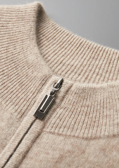 PREMIUM CASHMERE TWO TONE ZIP CARDIGAN