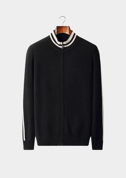 PURE EXTRA-FINE MERINO WOOL TWO TONE ZIP CARDIGAN