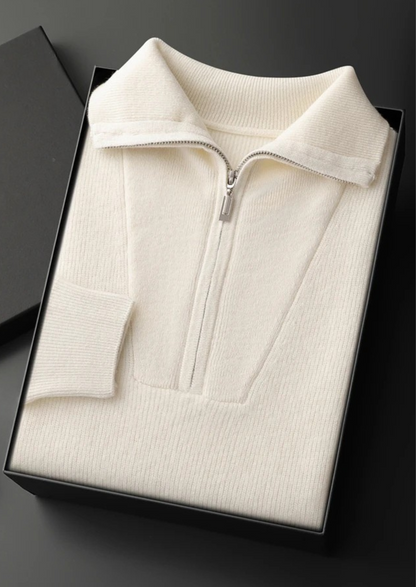 PREMIUM CASHMERE RIBBED HALF-ZIP SWEATER