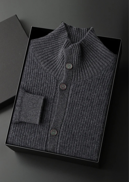 PREMIUM CASHMERE RIBBED HIGH COLLAR CARDIGAN