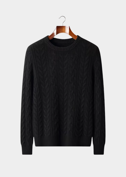 PURE EXTRA-FINE MERINO WOOL CABLE KNIT CREWNECK