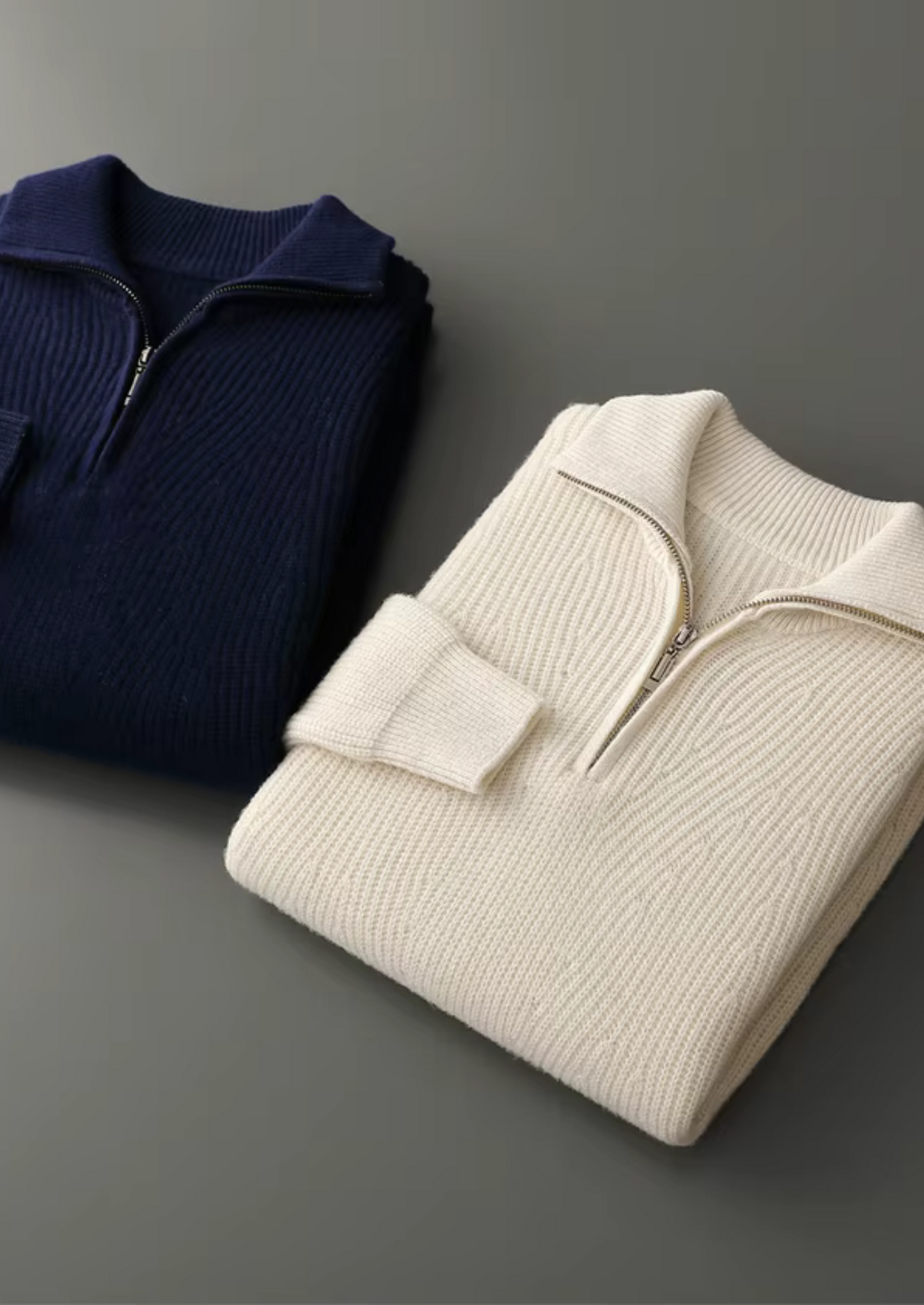 PURE EXTRA-FINE MERINO WOOL RIBBED HALF-ZIP