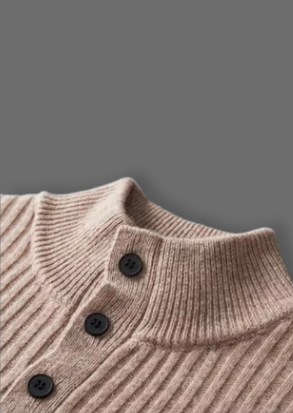 PURE EXTRA-FINE MERINO WOOL RIBBED HENLEY SWEATER