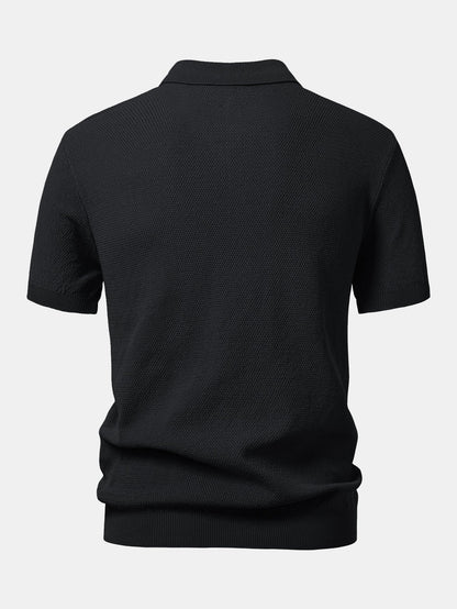 Textured Zip Up Knit Polo Shirt