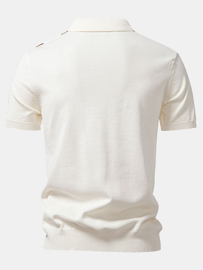 Stripe Geometric Jacquard Knitted Polo Shirt