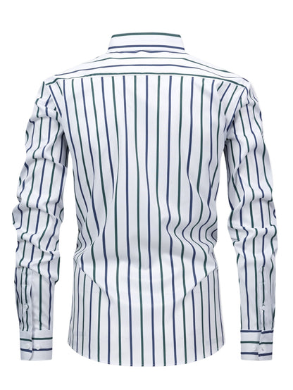 Long Sleeve Stripe Button Up Shirt & Slim Fit Tapered Trousers
