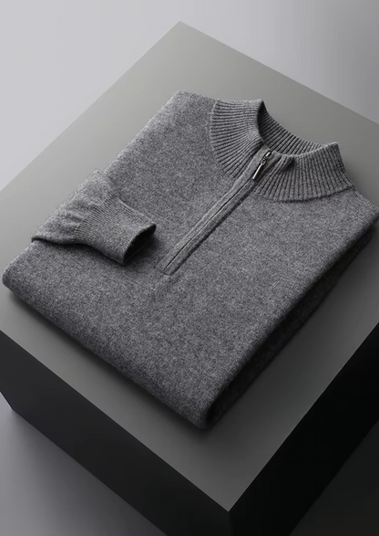 PURE EXTRA-FINE MERINO WOOL HALF ZIP SWEATER