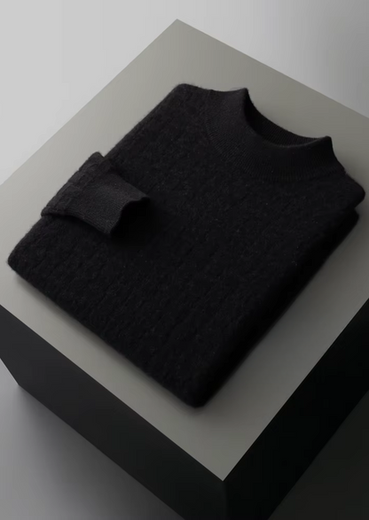 PURE EXTRA-FINE MERINO WOOL TEXTURED MOCKNECK