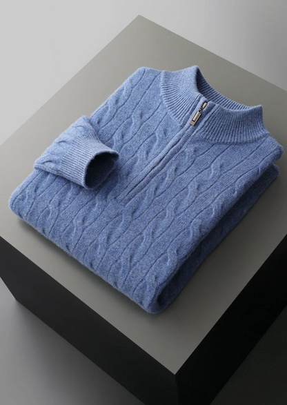 PURE EXTRA-FINE MERINO WOOL CABLE HALF ZIP