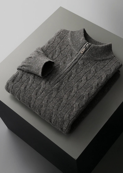 PURE EXTRA-FINE MERINO WOOL CABLE HALF ZIP