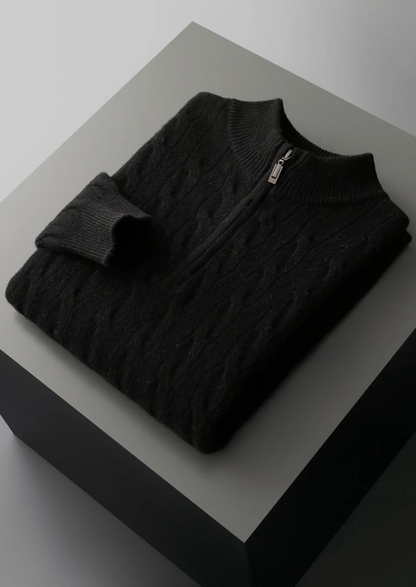 PURE EXTRA-FINE MERINO WOOL CABLE HALF ZIP