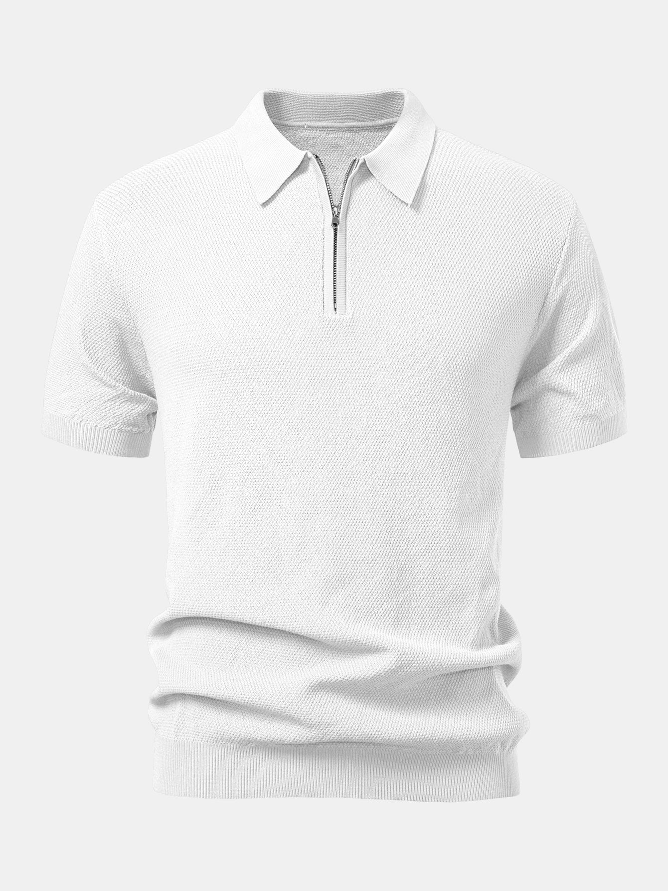 Textured Zip Up Knit Polo Shirt