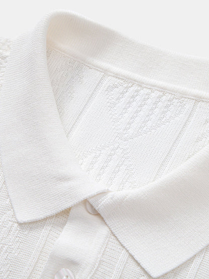 Geometric Jacquard Knitted Polo Shirt